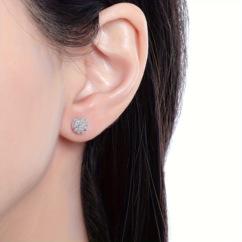 Silvery Full-Moissanite Spherical Stud Earrings